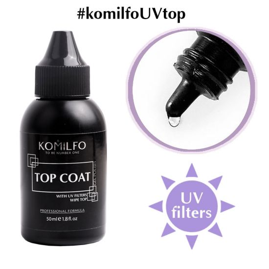 Komilfo Wipe Top Coat - закрепитель для гель-лака с липким слоем, 50 мл (без кисти)