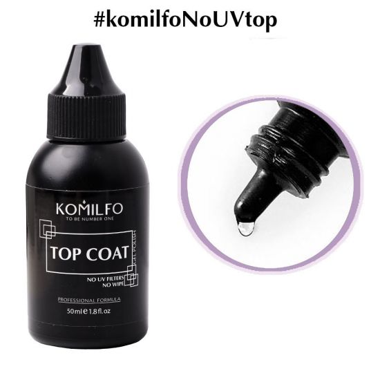 Komilfo Top Coat - закрепитель для гель-лака БЕЗ липкого слоя, БЕЗ УФ-фильтров, 50 мл