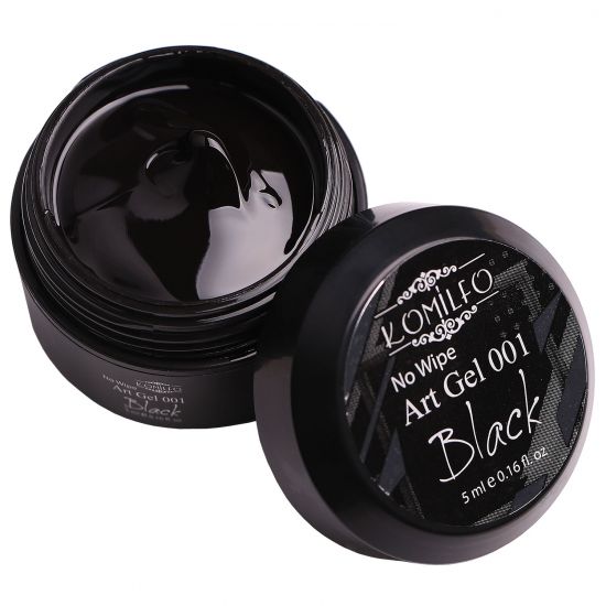 Art gel voluminous WITHOUT sticky layer Komilfo No Wipe Art Gel Black 001 (black), 5 ml