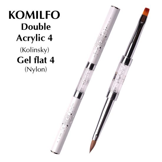 Кисть Komilfo Double Acrylic 4 (Kolinsky)/Gel flat 4 (Nylon)