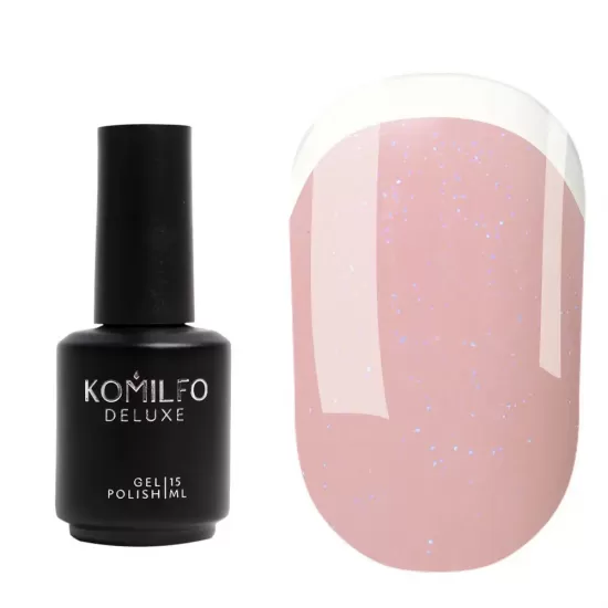Komilfo KC Glitter French Base Collection №KC006 (бежево-розовый с голубым микроблеском), 15 мл