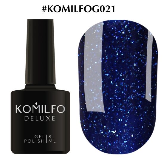 Гель-лак Komilfo DeLuxe Series №G021 (синий с серебристыми блестками) 8 мл
