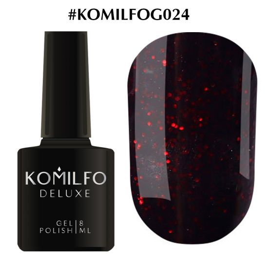Гель-лак Komilfo DeLuxe Series №G024 (черный с красными блестками) 8 мл