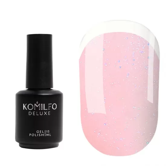 Komilfo KC Glitter French Base Collection №KC004 (beige-pink with silver micro-shine), 15 ml