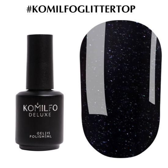 Komilfo Glitter Top 15 мл - закрепитель для гель-лака с мелким шиммером БЕЗ липкого слоя