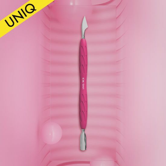 Лопатка маникюрная Gummy с силиконовой ручкой UNIQ 10 TYPE 3 (скругленный пушер+топорик)