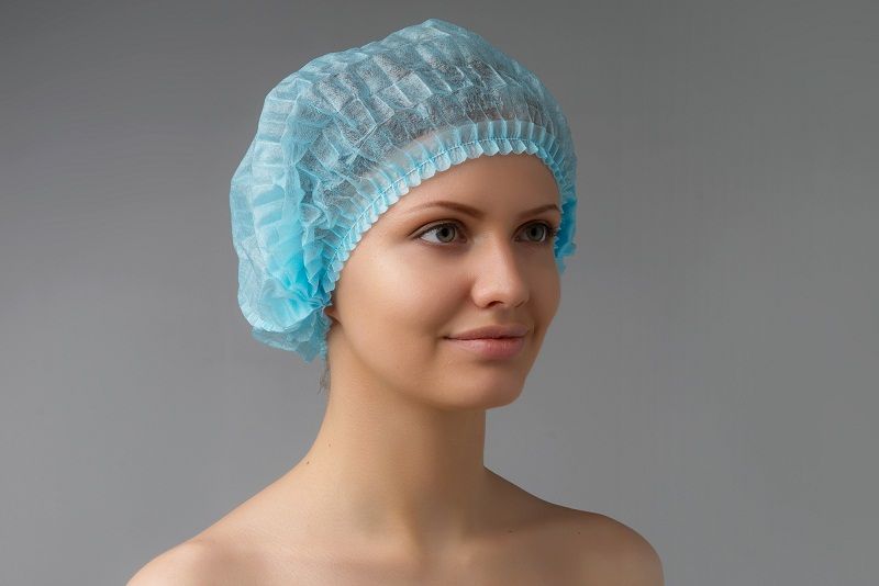 Одноразовая шапочка для волос спанбонд (гармошка), 100 шт/уп (голубая)